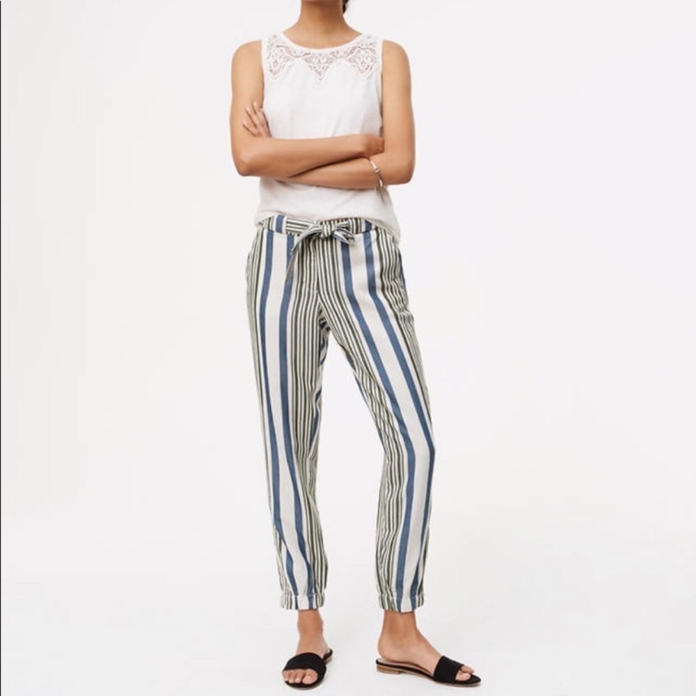 Loft Women's Striped Blue Green‎ Comfort Ankle Zip Pants